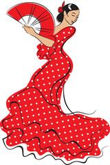 Flamenco dancer. Woman dancing flamenco in Spanish traditional dress - 558917820