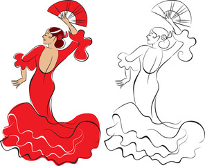 Flamenco dancer. Woman dancing flamenco in Spanish traditional dress - obrazy, fototapety, plakaty