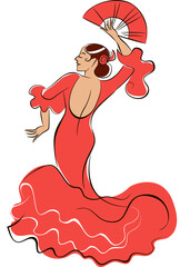 Flamenco dancer. Woman dancing flamenco in Spanish traditional dress - obrazy, fototapety, plakaty