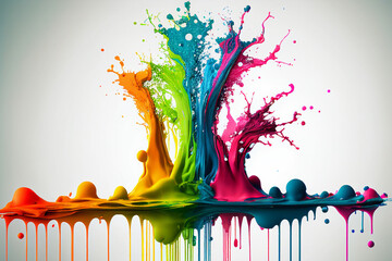 Fototapeta na wymiar Exploding liquid paint in rainbow colors with splashes