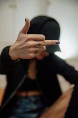 Fototapeta na wymiar girl showing middle finger