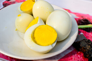 Boiled chicken eggs in the dish, Nutritious food for the body