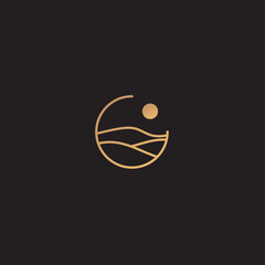 High sand , desert, logo design. Vector illustration of abstract wave with moon view.logo design vector line icon template