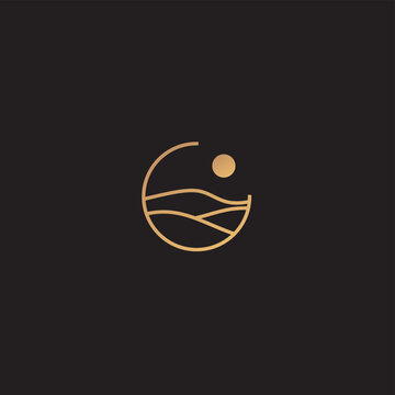 High sand , desert, logo design. Vector illustration of abstract wave with moon view.logo design vector line icon template