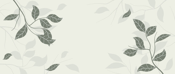 Abstract art vector botanical background. Wallpaper with leaves, plants with foliage, tree branches, hand drawn leaves. Green botanical design for cover, prints, wall art.