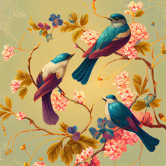 Birds on a floral branch ai art