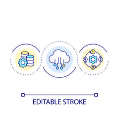 Database management loop concept icon. Information storage governance. Cloud computing process abstract idea thin line illustration. Isolated outline drawing. Editable stroke. Arial font used