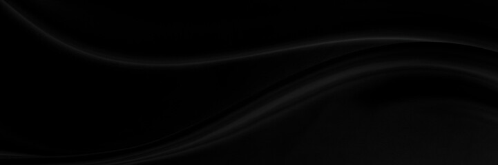 Black gray satin dark fabric texture luxurious shiny that is abstract silk cloth panorama background with patterns soft waves blur beautiful.