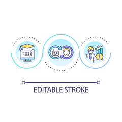 AI technology in education loop concept icon. Data science. Digitization of learning processes abstract idea thin line illustration. Isolated outline drawing. Editable stroke. Arial font used