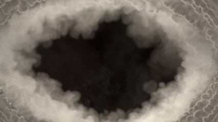 Grey smoke screen frame like tunnel in clouds, isolated - object 3D rendering