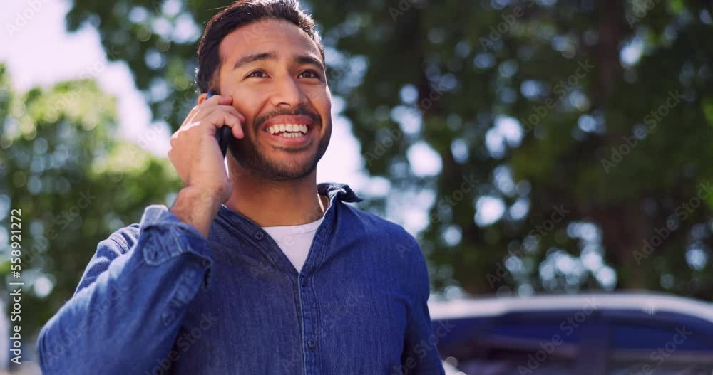 Poster phone call, communication and time management of man on travel commute for work discussion. asian en