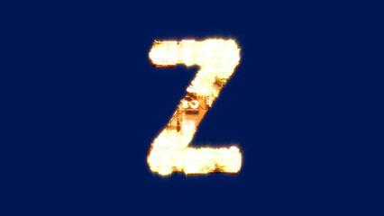 letter Z, innovation blazing orange cyber punk alphabet on blue screen, isolated - object 3D rendering