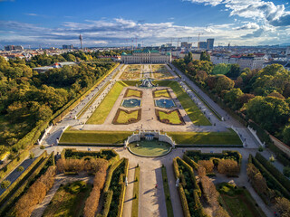 Belvedere Palace and Garden with Fountain. Sightseeing Object in Vienna, Austria.