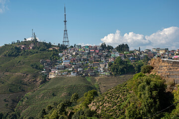 Beautiful eastern Himalayan hill city Kurseong near Darjeeling, West Bengal India, View of Kurseong town.