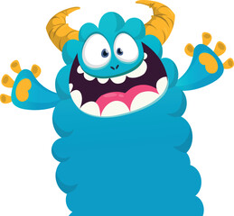 Funny cartoon smiling  monster character. Illustration of cute and happy alien creature. Halloween design