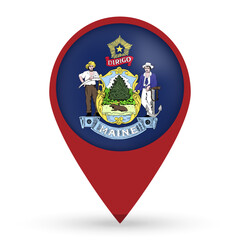 Maine state map pointer with shadow on white background. Vector illustration.