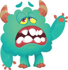 Funny cartoon smiling  monster character. Illustration of cute and happy alien creature. Halloween design