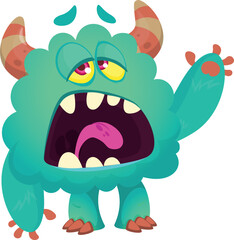 Funny cartoon smiling  monster character. Illustration of cute and happy alien creature. Halloween design