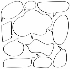 set collection hand drawn speech bubbles. cloud cartoon, icon, comic, illustration, design, speak, balloon, communication, message, dialog. design vector illustration