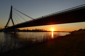 Sunset under the Fleher Highway Bridge in Dusseldorf on the Rhine Germany