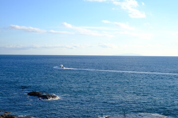 Fototapeta premium boat in the sea of Enoshima island