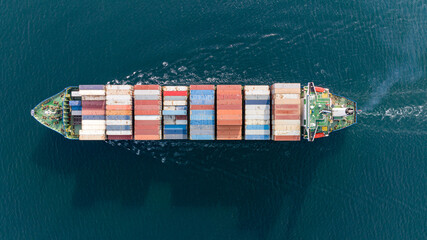 Large container ship at sea. Aerial view of cargo container ship vessel import export container...