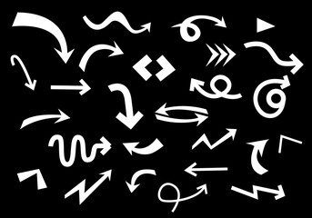 Set arrow icon. Collection different arrows sign. Large vector set of arrows pointing in different directions. Hand drawn, doodle elements isolated on white background