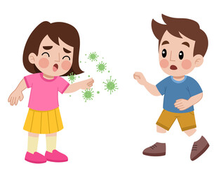 Illustration of a girl sneezing in front of a boy