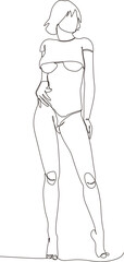 continuous line art of a sexy pin up girl in a classic pin up pose.vector