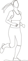 Continuous line drawing. Sport woman running on white background. Vector illustration