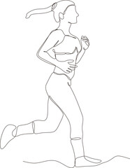 Continuous line drawing. Sport woman running on white background. Vector illustration
