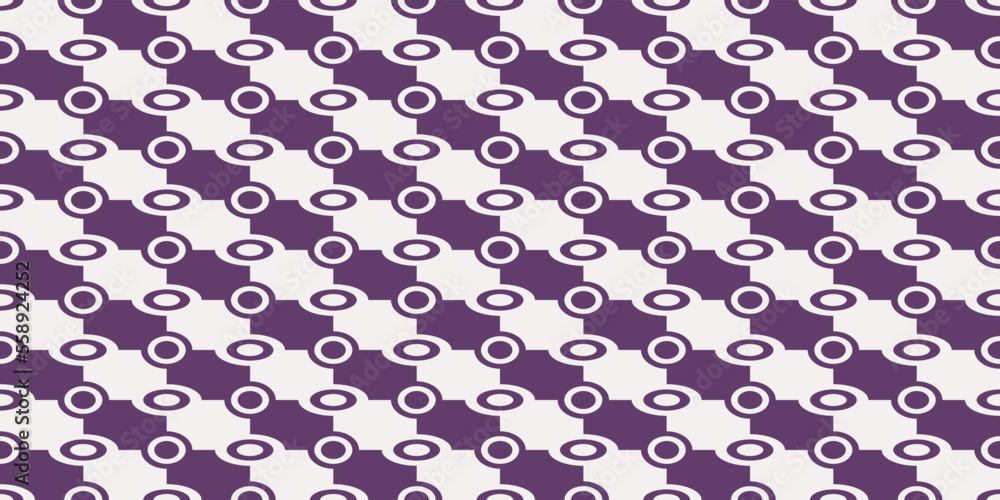 Poster Purple checkerboard pattern with circles on the lines. For prints and seamless surfaces of textiles, packaging, wallpapers.