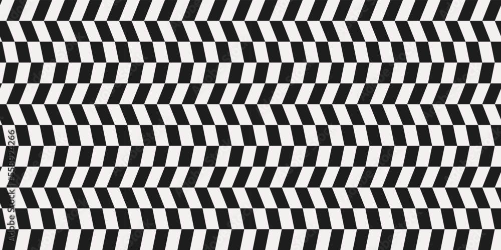 Poster Checkered black and white diagonal pattern of rectangles. For prints and seamless surfaces of textiles, packaging, wallpapers. Chess seamless pattern for print.