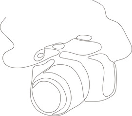 Continuous line art or one line drawing of camera in linear style and hand drawn vector illustration, sketch - obrazy, fototapety, plakaty