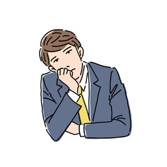 イラスト素材　悩み　考え　肘をついているビジネスパーソンの男性