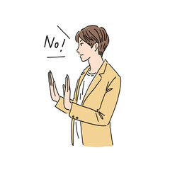 イラスト素材　断るポーズをするビジネスパーソンの男性