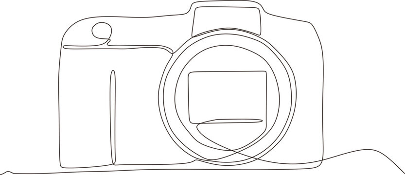 Continuous line art or one line drawing of camera in linear style and hand drawn vector illustration, sketch