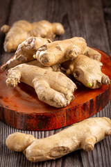 Organic fresh ginger root on the table.