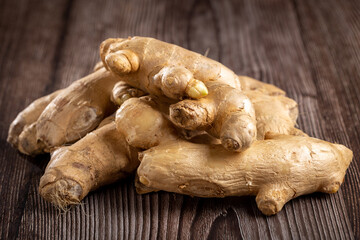 Organic fresh ginger root on the table.