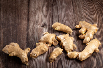 Organic fresh ginger root on the table.