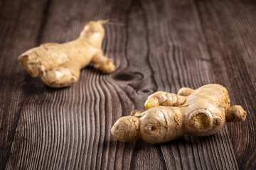 Organic fresh ginger root on the table.