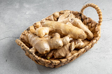 Organic fresh ginger root on the table.