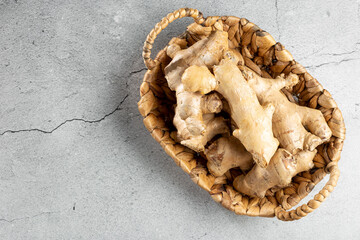 Organic fresh ginger root on the table.