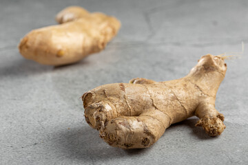 Organic fresh ginger root on the table.
