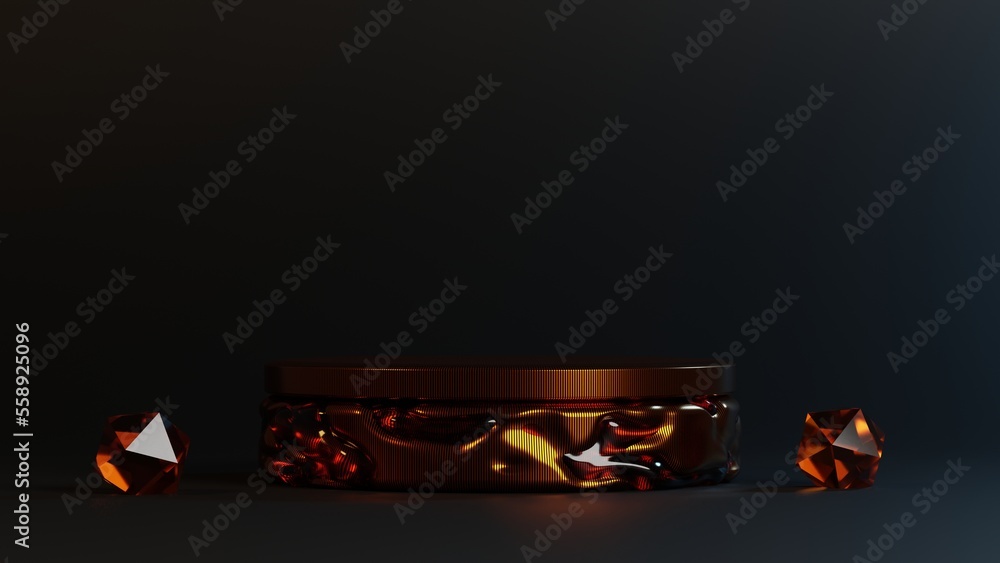Poster luxury pedestal round podium with abstract shape on 3d rendering. 3d render illustration