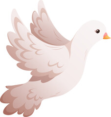 Cartoon white pigeon, wedding dove, dove of peace isolated