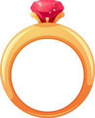 Cartoon wedding ring with gemstone, ruby isolated