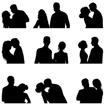 set portrait man and woman silhouette design vector isolated