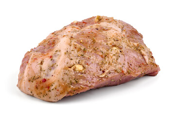 Spicy marinated meat, BBQ, meat for grill, isolated on white background.