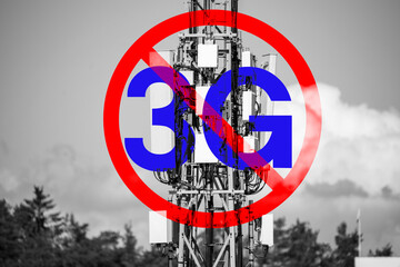 End of life for 3rd generation or 3G cell mobile networks illustrated with sign superimposed on...